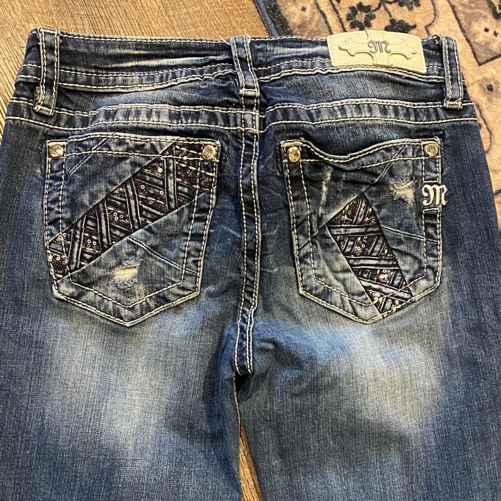 Miss Me Dark Blue Boot Cut Jeans with Embellished Pockets